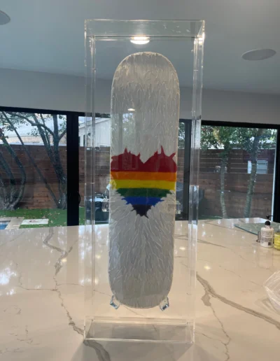 Unique Rainbow and White Glass Skateboard Art
